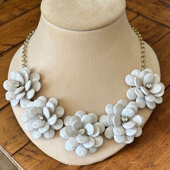 J. Crew Jewelry - J. Crew White Floral Necklace with Gold Chain